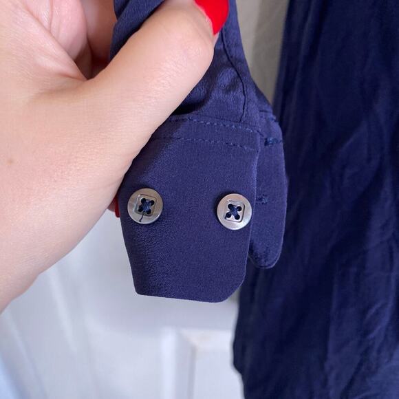 J. MCLAUGHLIN Navy Silk Shirt Dress Mini Size Medium Preppy Dressy Collared - Picture 5 of 6